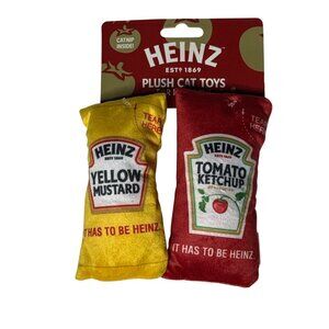 Heinz Ketchup & Mustard Cat Toys Set | Plush Catnip Toys | Food Theme